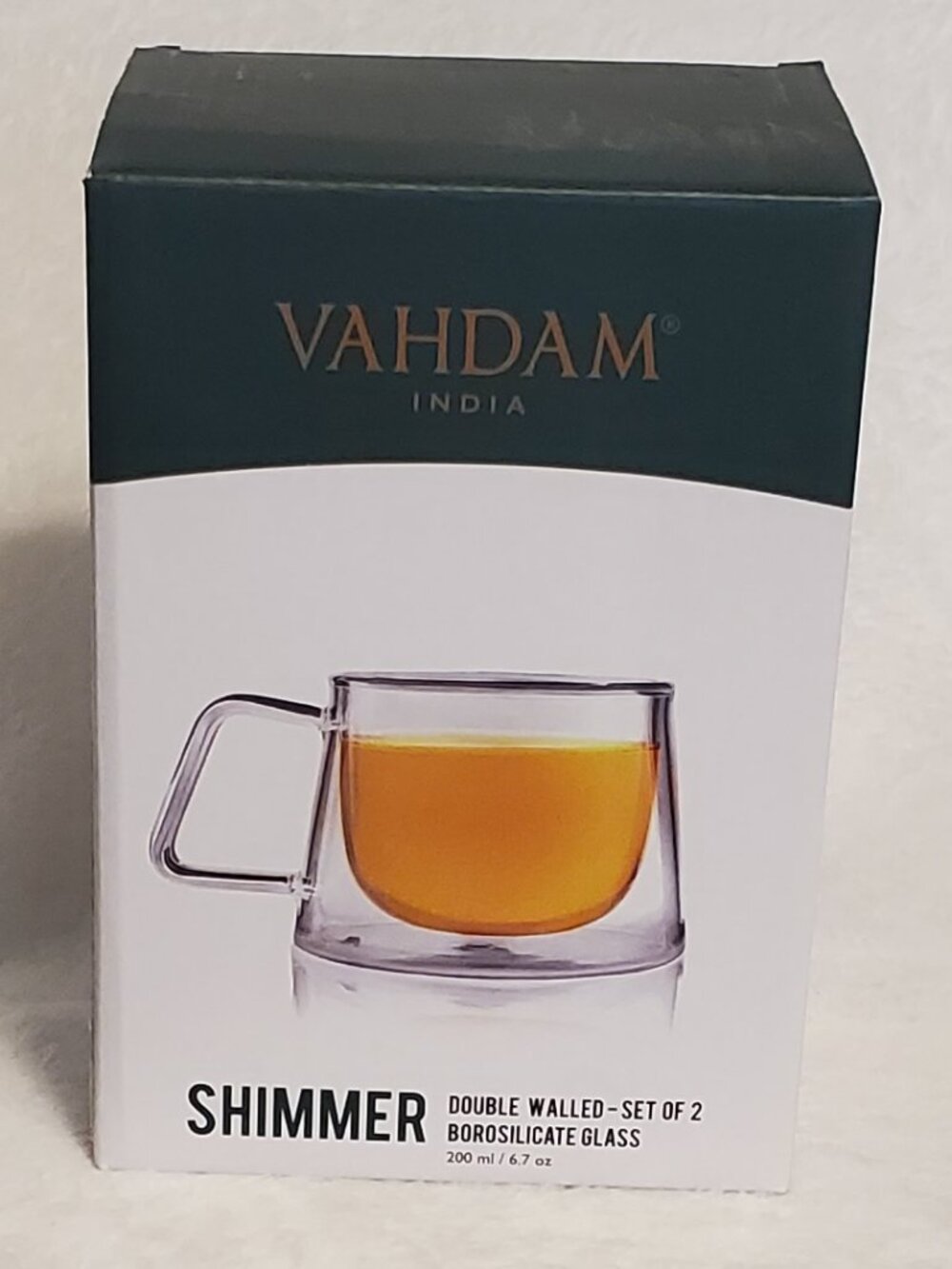 Vahdam Shimmer Double Walled Clear Mugs/Tea Cups Borosilicate Glass Set of 2 NIB